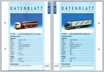Scania Streamline Tank / MB SK Facelift #469/70 Sattelzuge - Herpa Data Sheet-Breakoutcards