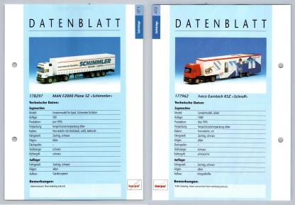 MAN F2000 Plane / Iveco Eurotech #471/2 Sattelzuge - Herpa Data Sheet-Breakoutcards
