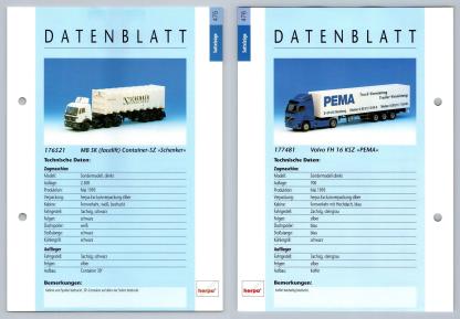 MB SK Facelife Container / Volvo FH 16 #475/6 Sattelzuge - Herpa Data Sheet-Breakoutcards