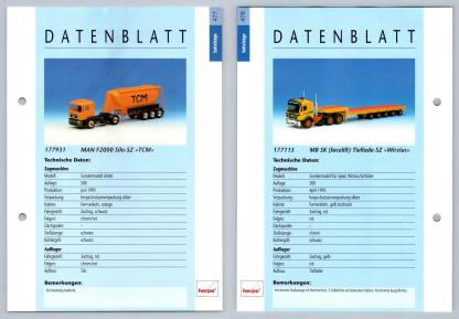 MAN F2000 Silo / MB SK Facelife Tieflade #477/8 Sattelzuge - Herpa Data Sheet-Breakoutcards