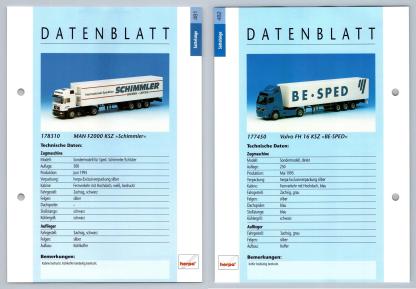 MAN F2000 KSZ / Volvo FH 16 #481/2 Sattelzuge - Herpa Data Sheet-Breakoutcards