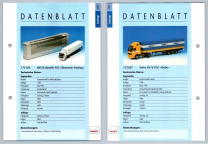 MB SK Facelift PSZ / Volvo FH16 PSZ #485/6 Sattelzuge - Herpa Data Sheet-Breakoutcards