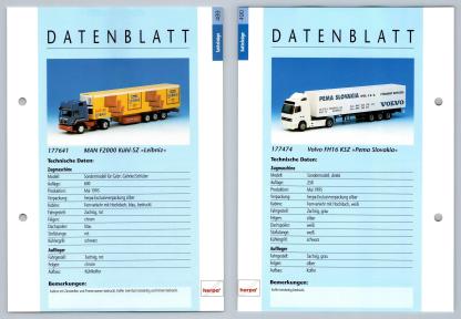 MAN F2000 Kuhl / Volvo FH16 KSZ #489/90 Sattelzuge - Herpa Data Sheet-Breakoutcards