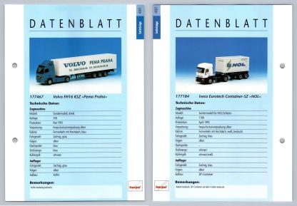 Volvo FH16 / Iveco Eurotech Container #491/2 Sattelzuge - Herpa Data Sheet-Breakoutcards
