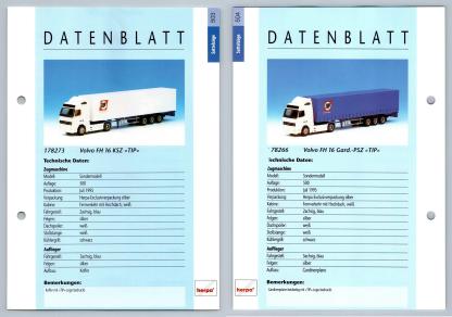 Volvo FH 16 KSZ / Gard PSZ #503/4 Sattelzuge - Herpa Data Sheet-Breakoutcards