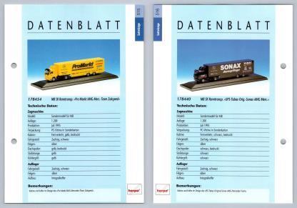 MB SK Renntransp Pro Markt / Sonax #515/6 Sattelzuge - Herpa Data Sheet-Breakoutcards