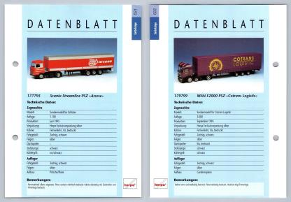 Scania Streamline PSZ / MAN F2000 PSZ #521/2 Sattelzuge - Herpa Data Sheet-Breakoutcards