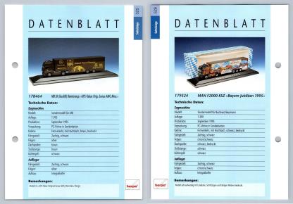 MB SK Facelift Renntransp / MAN F2000 KSZ #525/6 Sattelzuge - Herpa Data Sheet-Breakoutcards