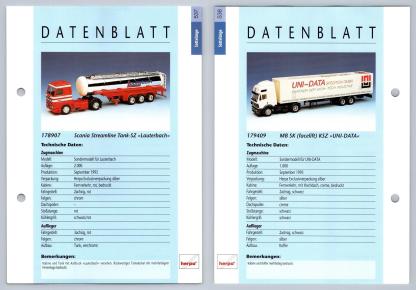 Scania Streamline Tank / MB SK Facelift KSZ #537/8 Sattelzuge - Herpa Data Sheet-Breakoutcards
