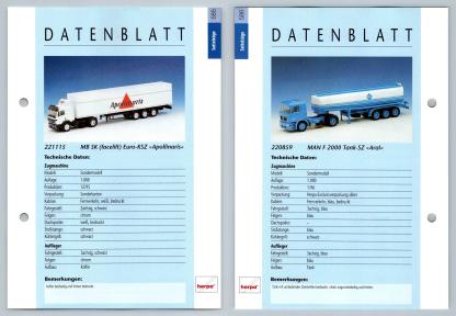 MB SK Euro / MAN F2000 Tank #585/6 Sattelzuge - Herpa Data Sheet-Breakoutcards