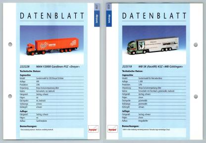 MAN F2000 Gardinen / MB SK Facelift KSZ #607/8 Sattelzuge - Herpa Data Sheet-Breakoutcards