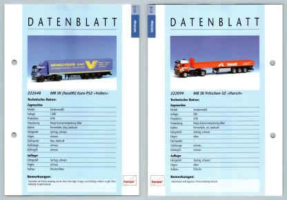 MB SK Euro / Pritschen #613/4 Sattelzuge - Herpa Data Sheet-Breakoutcards