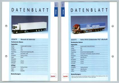 Renault AE Kuhl / Volvo FH16 #617/8 Sattelzuge - Herpa Data Sheet-Breakoutcards