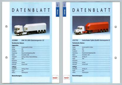 DAF 95 500 / Scania Huber Topline #621/2 Sattelzuge - Herpa Data Sheet-Breakoutcards