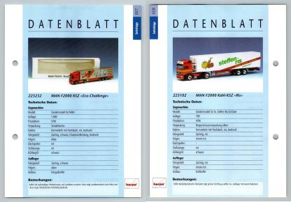MAN F2000 KSZ / Kuhl #628/9 Sattelzuge - Herpa Data Sheet-Breakoutcards