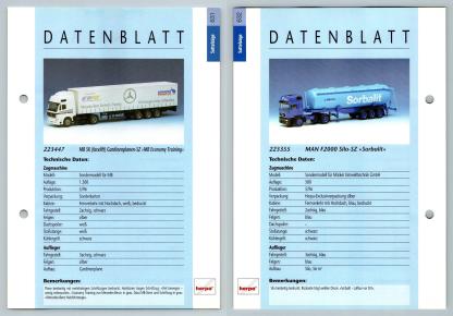 MB SK Gardinenplanen / MAN F2000 Silo #631/2 Sattelzuge - Herpa Data Sheet-Breakoutcards