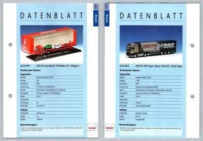 IVECO Eurotech / DAF 95 500 #685/6 Sattelzuge - Herpa Data Sheet-Breakoutcards