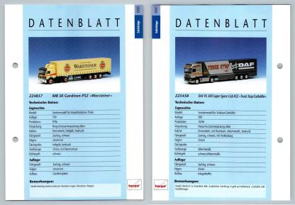 MB SK Gardinen / DAF 95 500 #689/90 Sattelzuge - Herpa Data Sheet-Breakoutcards