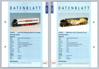 Volvo FH16 / MB Actros L #715/6 Sattelzuge - Herpa Data Sheet-Breakoutcards