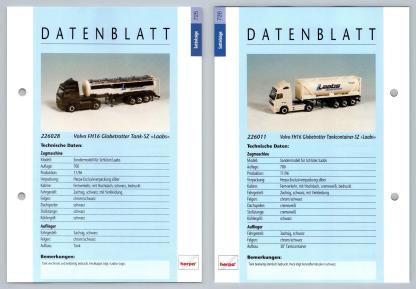 Volvo FH16 Globetrotter #725/6 Sattelzuge - Herpa Data Sheet-Breakoutcards