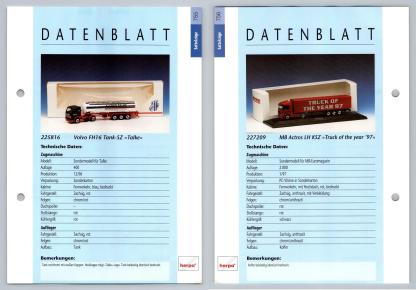 Volvo FH16 Tank / MB Actros LH #755/6 Sattelzuge - Herpa Data Sheet-Breakoutcards