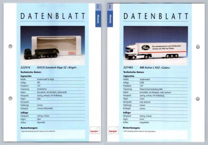 IVECO Eurotech / MB Actros L #763/4 Sattelzuge - Herpa Data Sheet-Breakoutcards