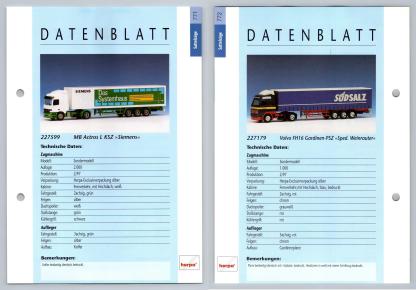 MB Actros L / Volvo FH16 # 771/2 Sattelzuge - Herpa Data Sheet-Breakoutcards