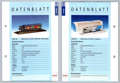 MB Actros LH Ndl Darmstadt / A-Klasse #799/800 Sattelzuge - Herpa Data Sheet-Breakoutcards