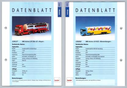 MB Actros LH Silo / KSZ #805/6 Sattelzuge - Herpa Data Sheet-Breakoutcards