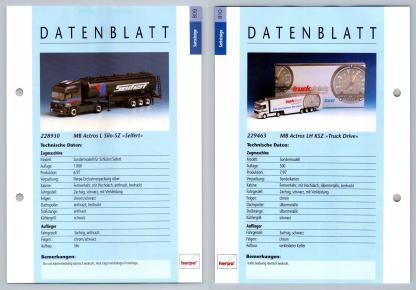 MB Actros L Silo / LH KSZ #809/10 Sattelzuge - Herpa Data Sheet-Breakoutcards