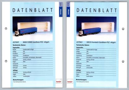 MAN F2000 Gardinen / IVECO Eurotech #815/6 Sattelzuge - Herpa Data Sheet-Breakoutcards