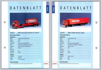 MB Actros LH / MAN F2000 HD #817/8 Sattelzuge - Herpa Data Sheet-Breakoutcards