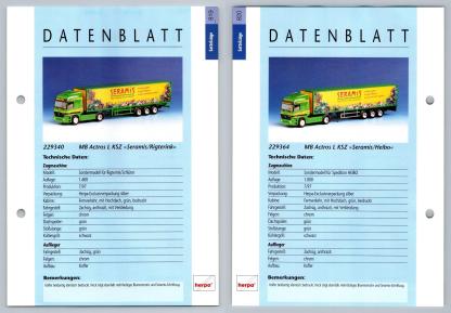 MB Actros L Seramis #819/20 Sattelzuge - Herpa Data Sheet-Breakoutcards