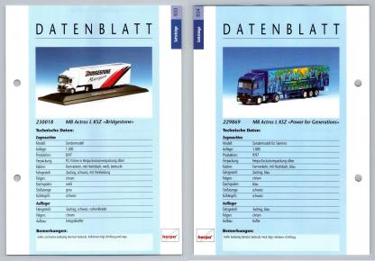 MB Actros L Bridgestone / Power #833/4 Sattelzuge - Herpa Data Sheet-Breakoutcards
