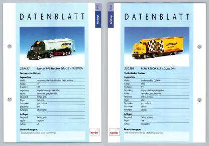 Scania 143 / MAN F2000 #841/2 Sattelzuge - Herpa Data Sheet-Breakoutcards