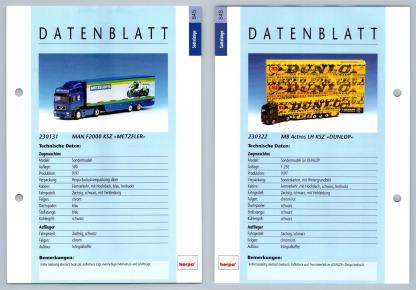 MAN F2000 / MB Actros LH #845/6 Sattelzuge - Herpa Data Sheet-Breakoutcards