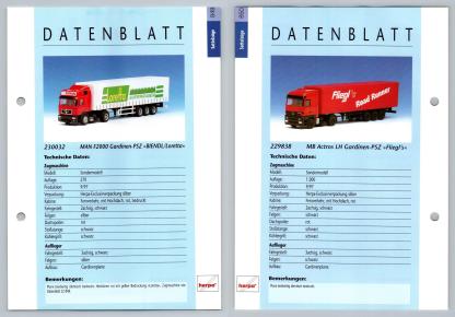 MAN F2000 / MB Actros LH #849/50 Sattelzuge - Herpa Data Sheet-Breakoutcards