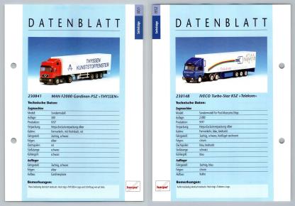 MAN F2000 / IVECO Turbo Star #851/2 Sattelzuge - Herpa Data Sheet-Breakoutcards