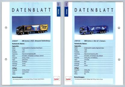 MB Actros L KSZ / Silo #855/6 Sattelzuge - Herpa Data Sheet-Breakoutcards