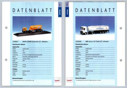 MAN F2000 / MB Actros LH #867/8 Sattelzuge - Herpa Data Sheet-Breakoutcards