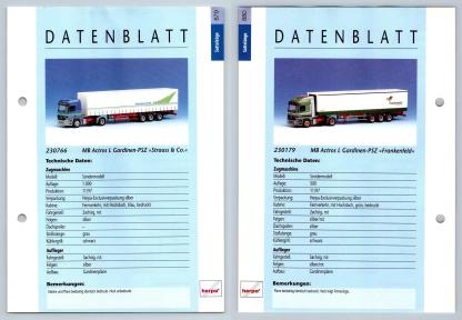 MB Actros L Gardinen #879/880 Sattelzuge - Herpa Data Sheet-Breakoutcards