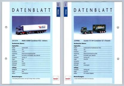 MN F2000 / Scnia 113 M #903/4 Sattelzuge - Herpa Data Sheet-Breakoutcards