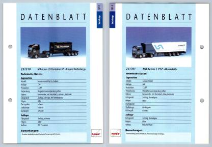 MB Actros LH / L PSZ #913/4 Sattelzuge - Herpa Data Sheet-Breakoutcards