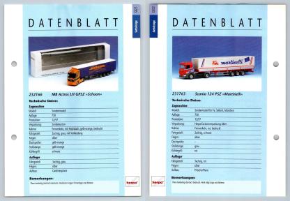 MB Actros LH GPSZ / Scania 124 PSZ #921/2 Sattelzuge - Herpa Data Sheet-Breakoutcards