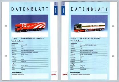 Scania 144 Kuhl / MB Actros LH GPSZ #923/4 Sattelzuge - Herpa Data Sheet-Breakoutcards
