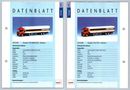 Scania 124 Kuhl / 124 PSZ #935/6 Sattelzuge - Herpa Data Sheet-Breakoutcards