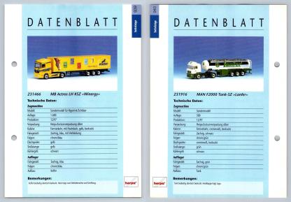 MB Actros LH / MAN F2000 Tank #939/40 Sattelzuge - Herpa Data Sheet-Breakoutcards