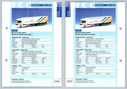 MB Actros LH KSZ Hettich/ GPSZ #951/2 Sattelzuge - Herpa Data Sheet-Breakoutcards