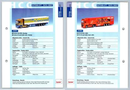 MB Actros LH / DAF 95 XF #971/2 Sattelzuge - Herpa Data Sheet-Breakoutcards