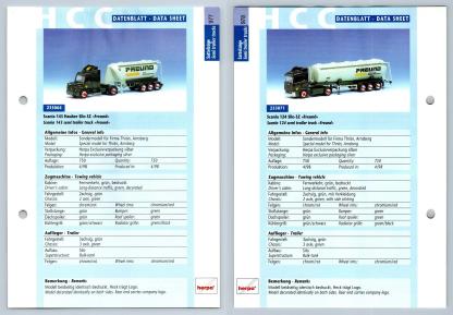 Scania 143 / 124 Silo SZ #977/8 Sattelzuge - Herpa Data Sheet-Breakoutcards